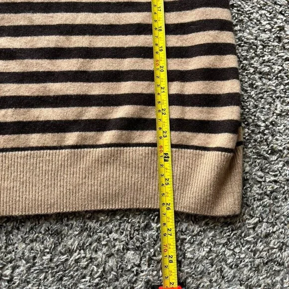 Saks Fifth Avenue Blouse Women XL Brown Black Striped 100% Cashmere Luxury Chic - Picture 7 of 7